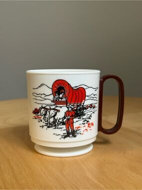 UTAH Handcart Pioneers Vintage MCM Plastic Mug by Whirley Industries INC USA